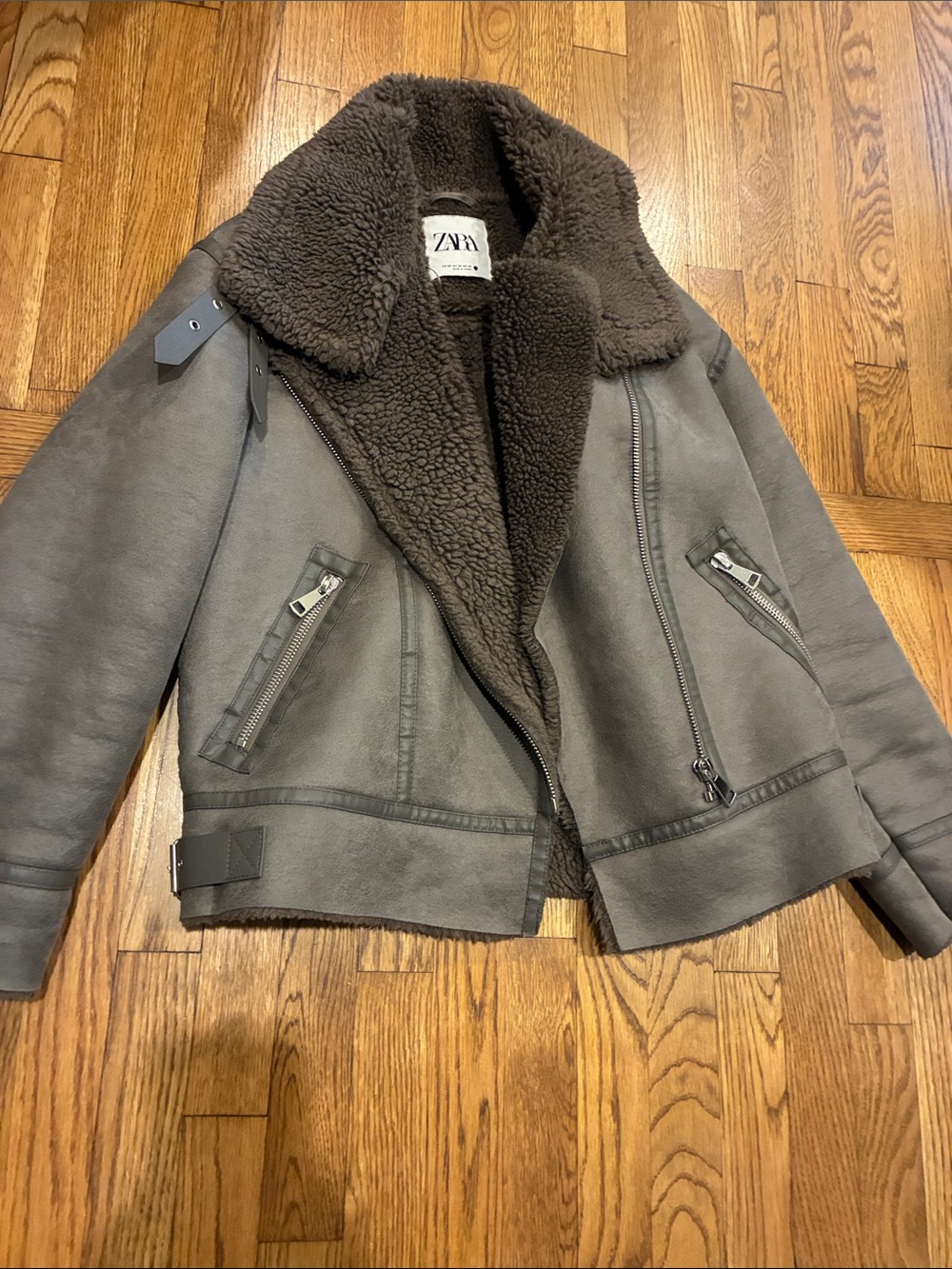 ZARA Charcoal Shearling Lined Moto Jacket
